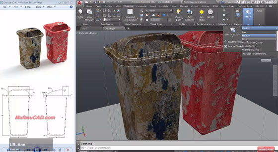 How to create a 3D trash can model in AutoCAD