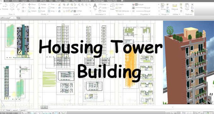 Download the sample drawing in dwg format for a housing tower building