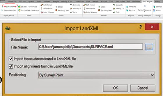 How to import a Land.xml file into Revit 2015