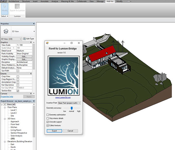 Revit model into Lumion with Revit exporters add-on