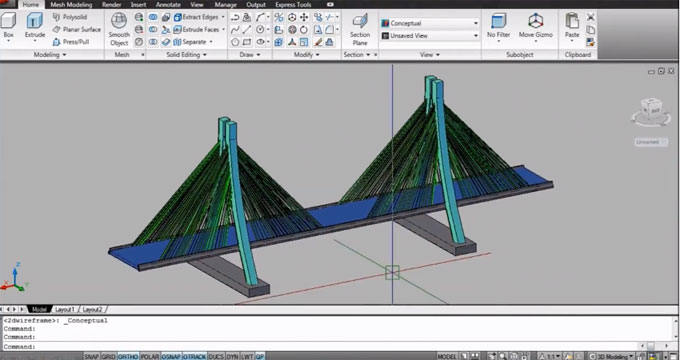 How to create 3d suspension bridge in AutoCAD