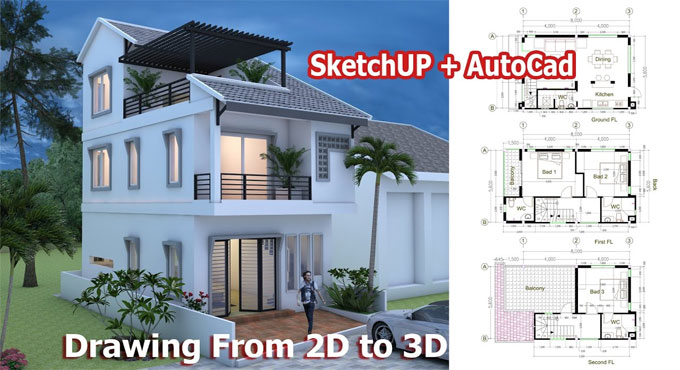 How to create plan of a tiny house with sketchup & autocad